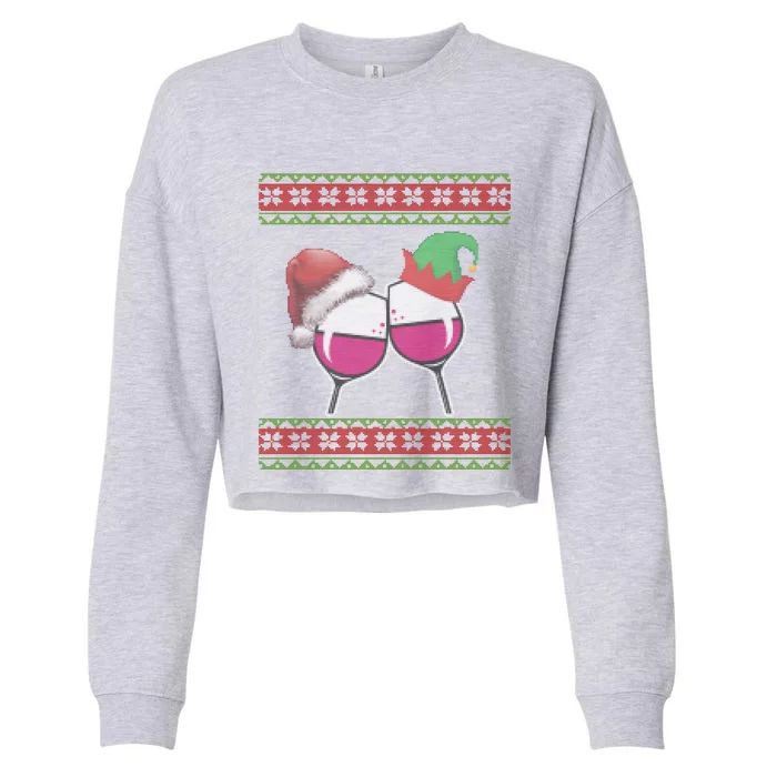 Santa And Wine Glasses Hat Christmas Funny Wine Lover Gift Cropped Pullover Crew