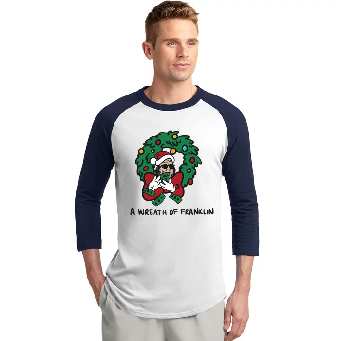 Santa A Wreath Of Franklin Christmas Baseball Sleeve Shirt