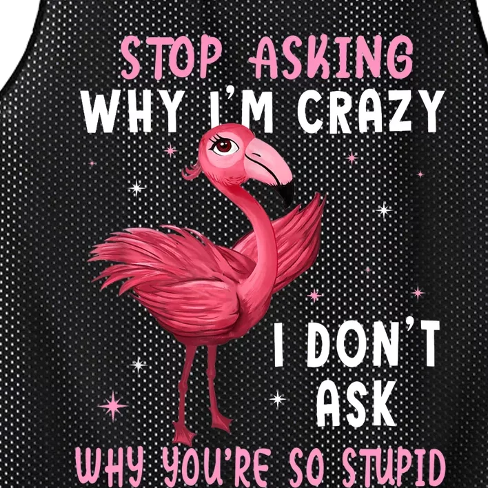 Stop Asking Why I'm Crazy You're So Stupid Pink Flamingo Mesh Reversible Basketball Jersey Tank