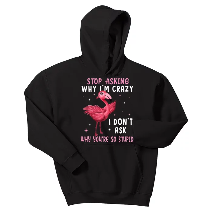 Stop Asking Why I'm Crazy You're So Stupid Pink Flamingo Kids Hoodie