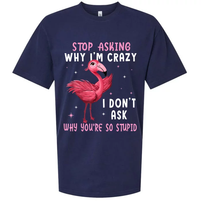 Stop Asking Why I'm Crazy You're So Stupid Pink Flamingo Sueded Cloud Jersey T-Shirt