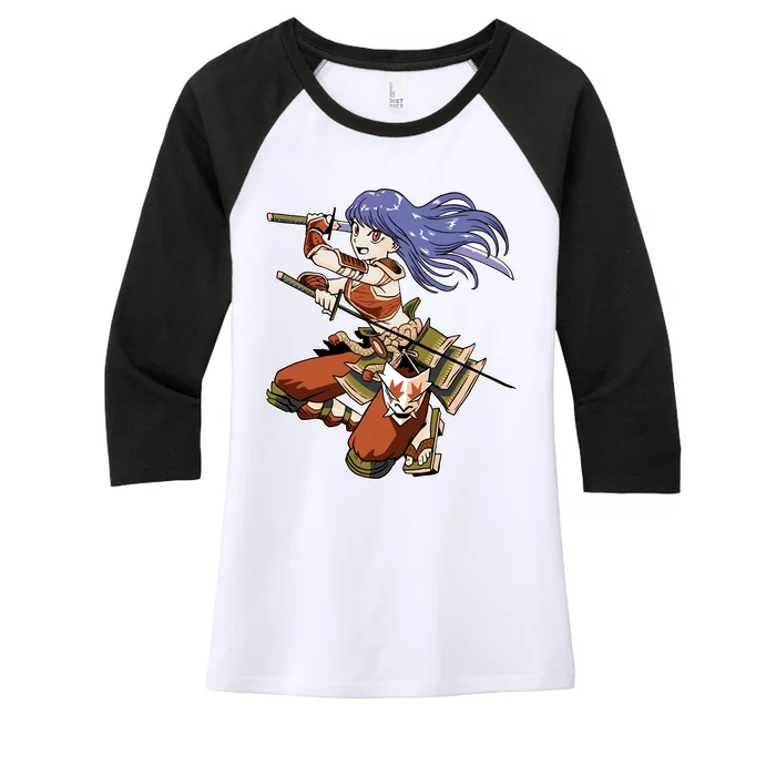 Samurai Anime Warrior Women's Tri-Blend 3/4-Sleeve Raglan Shirt