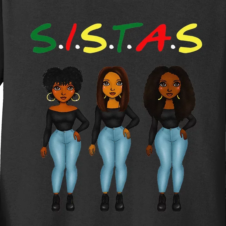 Sistas Afro Wo Together Proud Black Sistas Queen Melanin Kids Long Sleeve Shirt