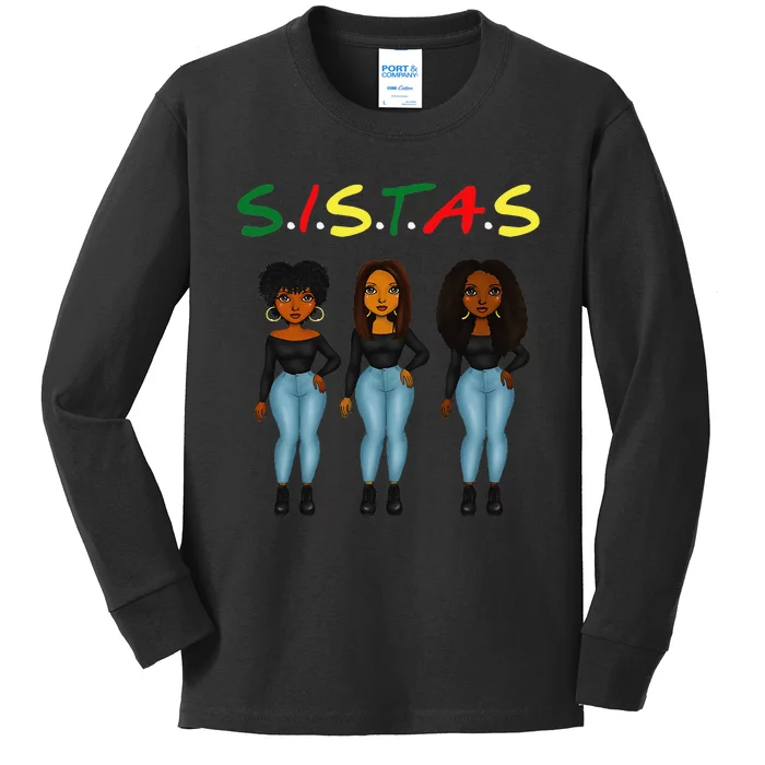 Sistas Afro Wo Together Proud Black Sistas Queen Melanin Kids Long Sleeve Shirt