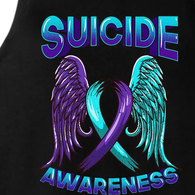 Suicide Awareness Wings And Ribbon Suicide Prevention Ladies Tri-Blend Wicking Tank