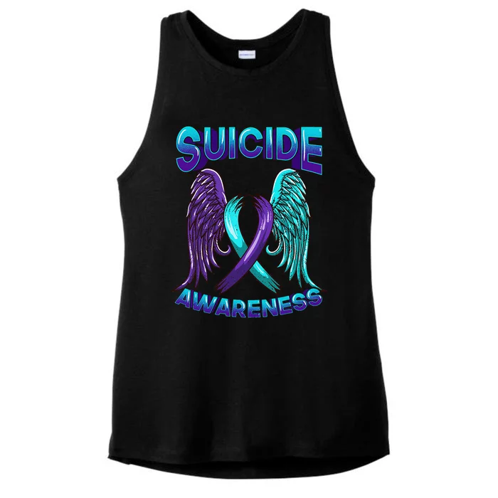 Suicide Awareness Wings And Ribbon Suicide Prevention Ladies Tri-Blend Wicking Tank