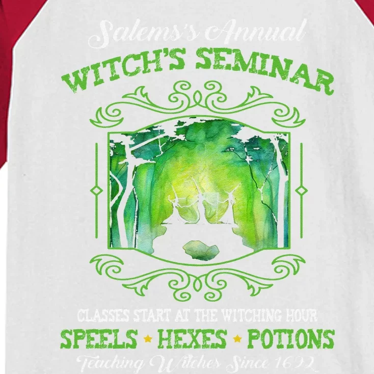 Salems Annual Witchs Seminar Witchcraft Halloween Costume Cute Kids Colorblock Raglan Jersey