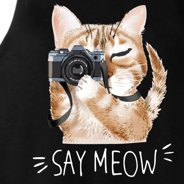 Say Meow Cute Cat Picture Ladies Tri-Blend Wicking Tank