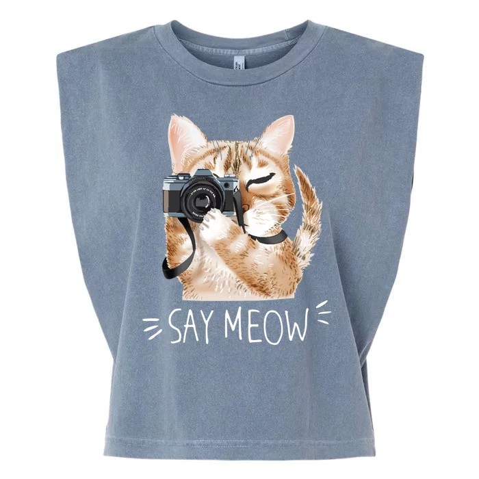 Say Meow Cute Cat Picture Garment-Dyed Women's Muscle Tee