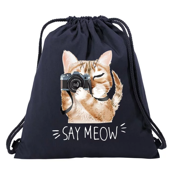 Say Meow Cute Cat Picture Drawstring Bag