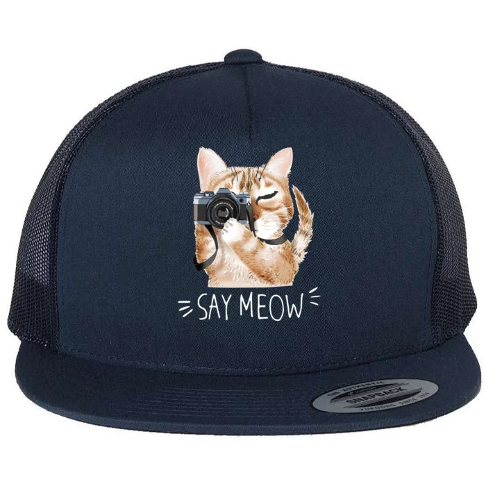 Say Meow Cute Cat Picture Flat Bill Trucker Hat