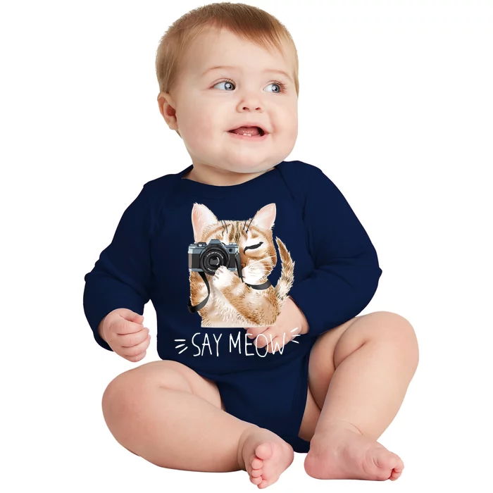 Say Meow Cute Cat Picture Baby Long Sleeve Bodysuit