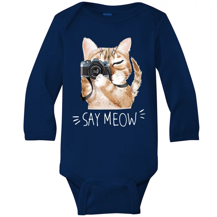 Say Meow Cute Cat Picture Baby Long Sleeve Bodysuit