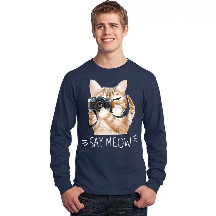 Say Meow Cute Cat Picture Tall Long Sleeve T-Shirt