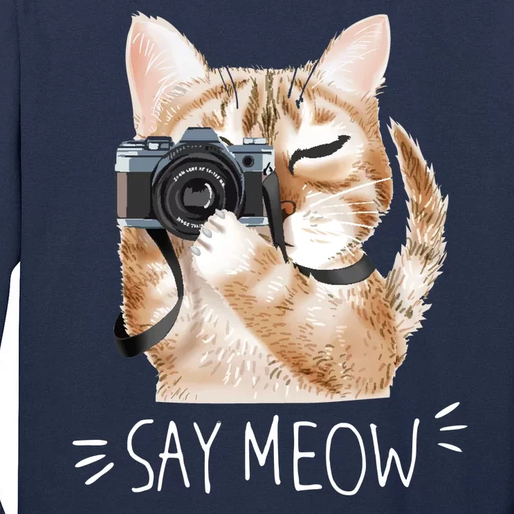 Say Meow Cute Cat Picture Tall Long Sleeve T-Shirt