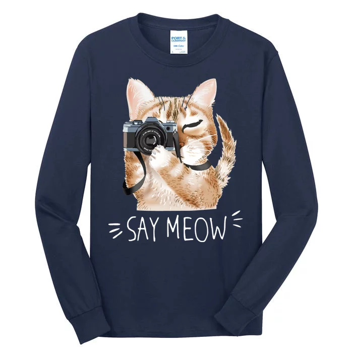 Say Meow Cute Cat Picture Tall Long Sleeve T-Shirt