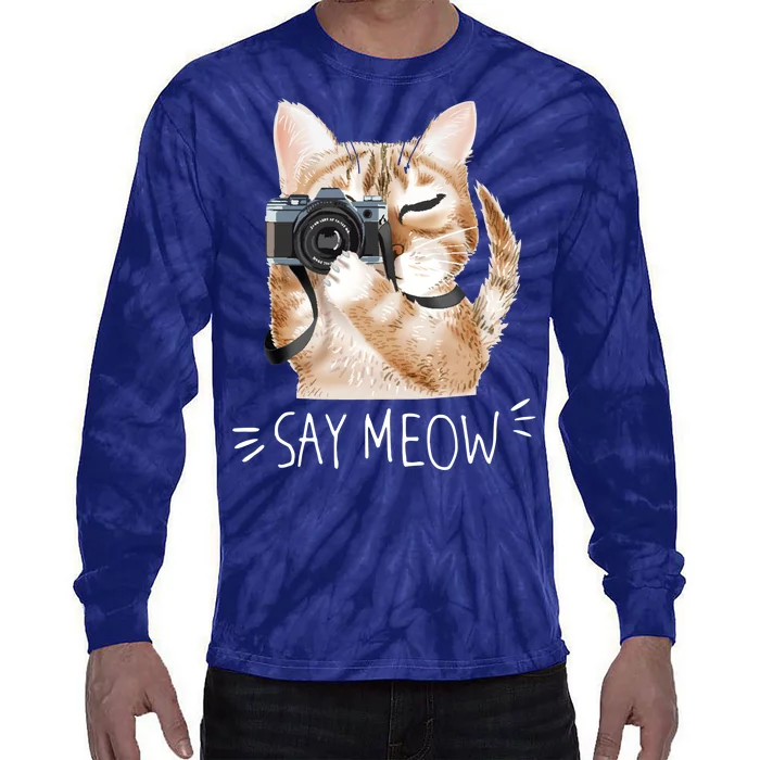 Say Meow Cute Cat Picture Tie-Dye Long Sleeve Shirt