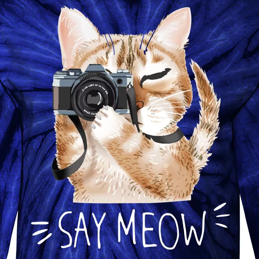 Say Meow Cute Cat Picture Tie-Dye Long Sleeve Shirt