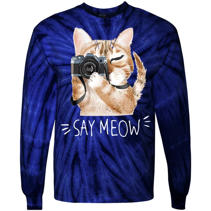 Say Meow Cute Cat Picture Tie-Dye Long Sleeve Shirt