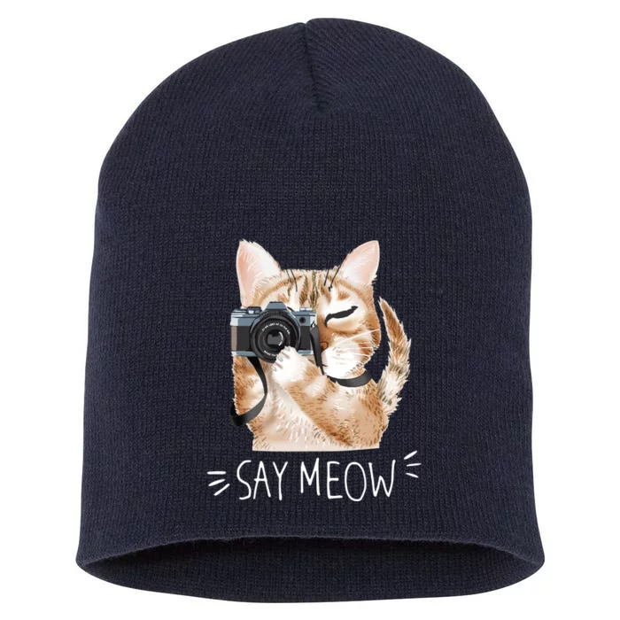 Say Meow Cute Cat Picture Short Acrylic Beanie