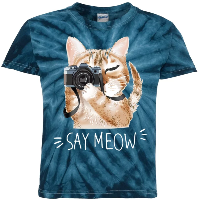 Say Meow Cute Cat Picture Kids Tie-Dye T-Shirt