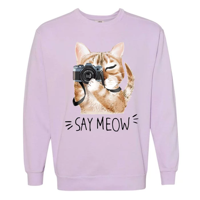 Say Meow Cute Cat Picture Garment-Dyed Sweatshirt