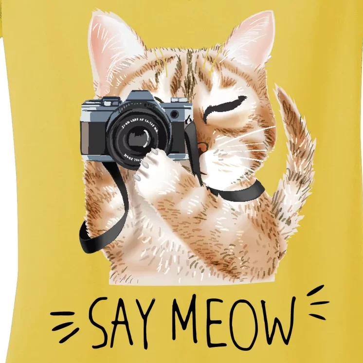 Say Meow Cute Cat Picture Women's V-Neck T-Shirt