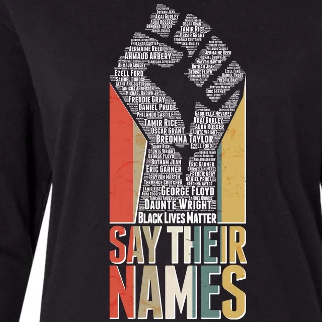 Say Their Names Black Lives Matter Remembering Victim Names Womens Cotton Relaxed Long Sleeve T-Shirt