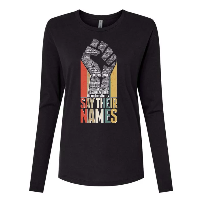 Say Their Names Black Lives Matter Remembering Victim Names Womens Cotton Relaxed Long Sleeve T-Shirt