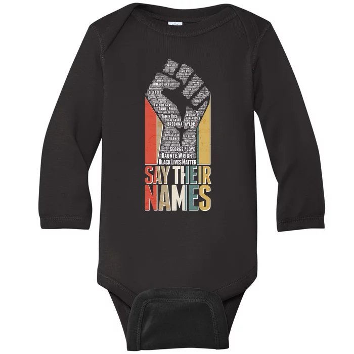 Say Their Names Black Lives Matter Remembering Victim Names Baby Long Sleeve Bodysuit