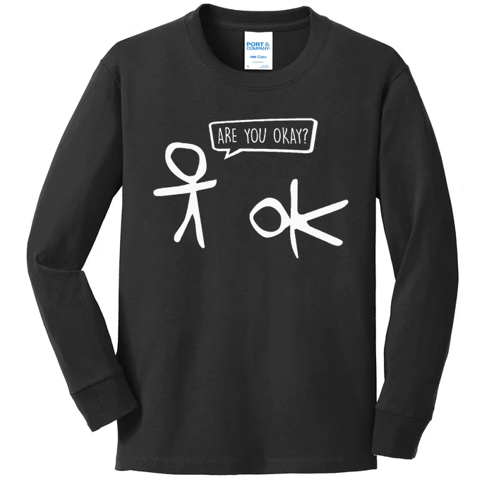 Stickman Are You Ok Cartoon Be Kind Good Help Support Kids Long Sleeve Shirt