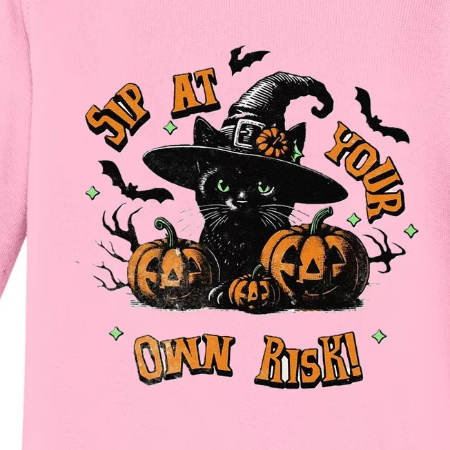 Sit At Your Own Risk Spooky Black Cat Witch Baby Long Sleeve Bodysuit