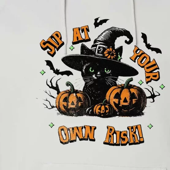 Sit At Your Own Risk Spooky Black Cat Witch Performance Fleece Hoodie