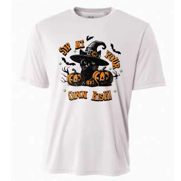 Sit At Your Own Risk Spooky Black Cat Witch Cooling Performance Crew T-Shirt