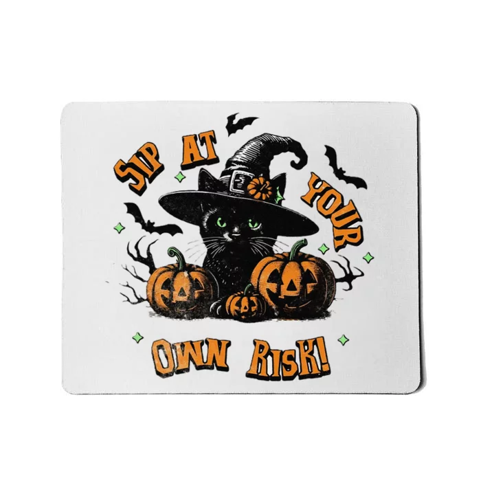 Sit At Your Own Risk Spooky Black Cat Witch Mousepad