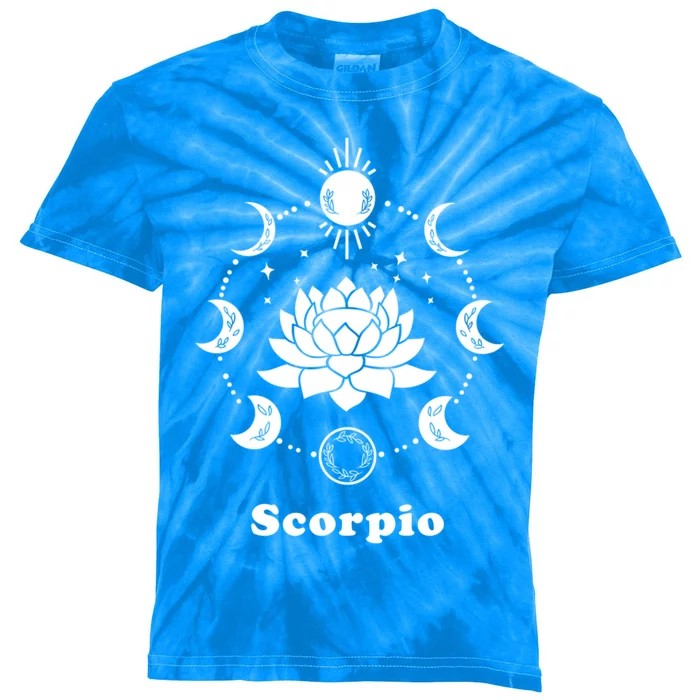 Scorpio Astrology Zodiac Sign Horoscope Moon Phase Lotus Gift Kids Tie-Dye T-Shirt