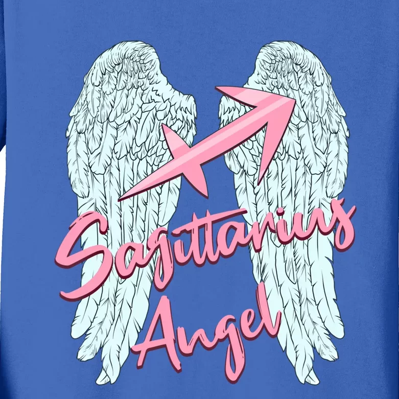 Sagittarius Angel Zodiac Sign With Angel Wings Gift Kids Long Sleeve Shirt