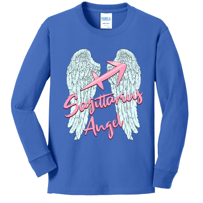 Sagittarius Angel Zodiac Sign With Angel Wings Gift Kids Long Sleeve Shirt