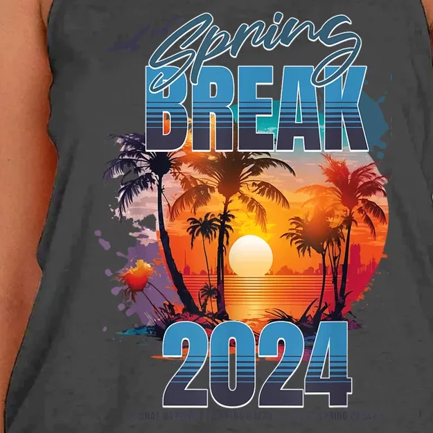 Spring Break 2024 Retro Beach Scene Matching Women's Knotted Racerback Tank