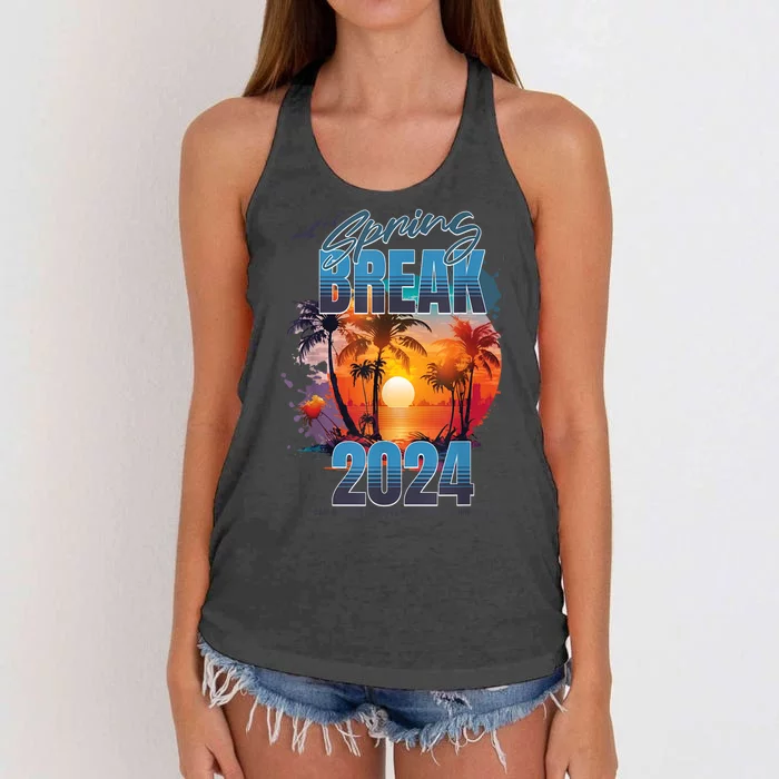 Spring Break 2024 Retro Beach Scene Matching Women's Knotted Racerback Tank