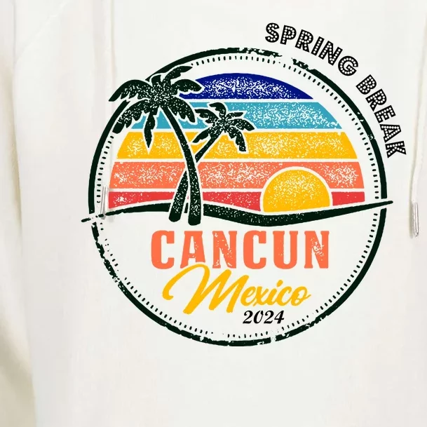 Spring Break 2024 Cancun Retro Sunset Womens Funnel Neck Pullover Hood