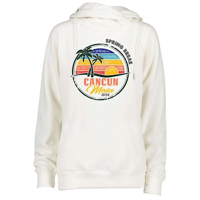 Spring Break 2024 Cancun Retro Sunset Womens Funnel Neck Pullover Hood