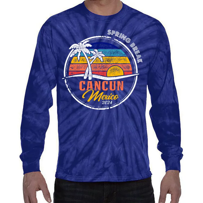 Spring Break 2024 Cancun Retro Sunset Tie-Dye Long Sleeve Shirt