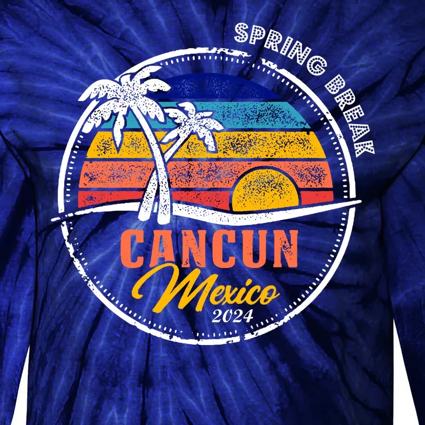 Spring Break 2024 Cancun Retro Sunset Tie-Dye Long Sleeve Shirt