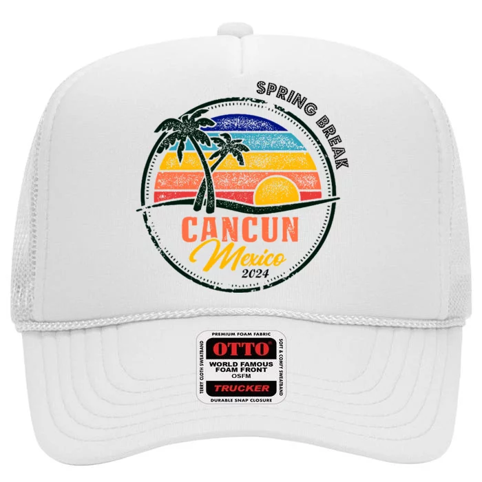 Spring Break 2024 Cancun Retro Sunset High Crown Mesh Trucker Hat