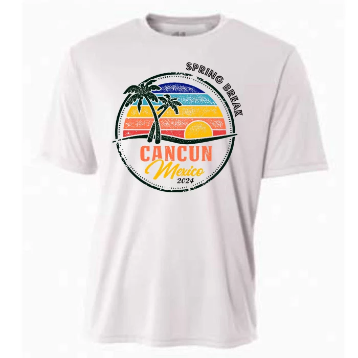 Spring Break 2024 Cancun Retro Sunset Cooling Performance Crew T-Shirt