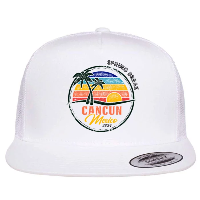 Spring Break 2024 Cancun Retro Sunset Flat Bill Trucker Hat