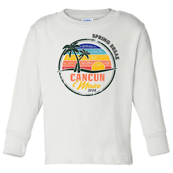 Spring Break 2024 Cancun Retro Sunset Toddler Long Sleeve Shirt