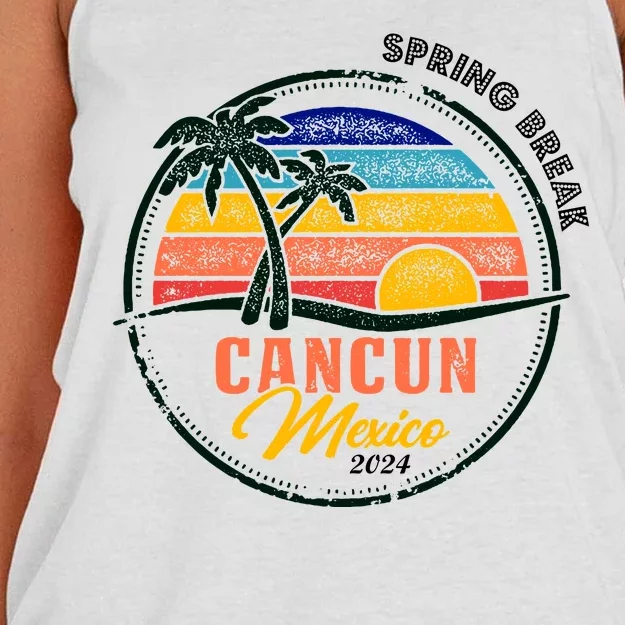 Spring Break 2024 Cancun Retro Sunset Women's Knotted Racerback Tank