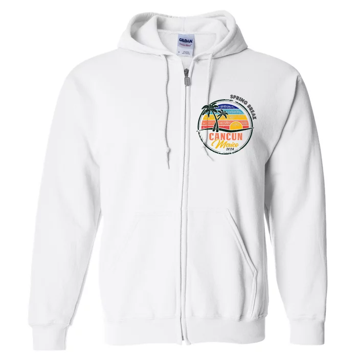 Spring Break 2024 Cancun Retro Sunset Full Zip Hoodie